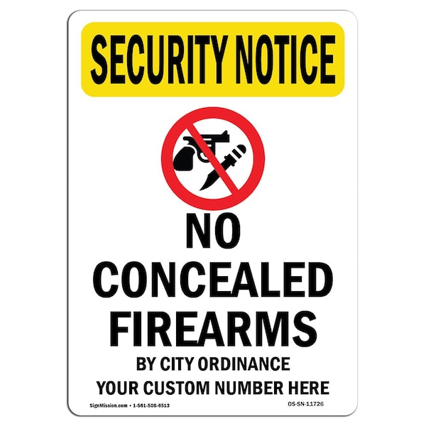 OSHA Security Sign, 5" H, 3.5" W, No Concealed Weapons, Portrait, SN-D-35-V-11726-10PK